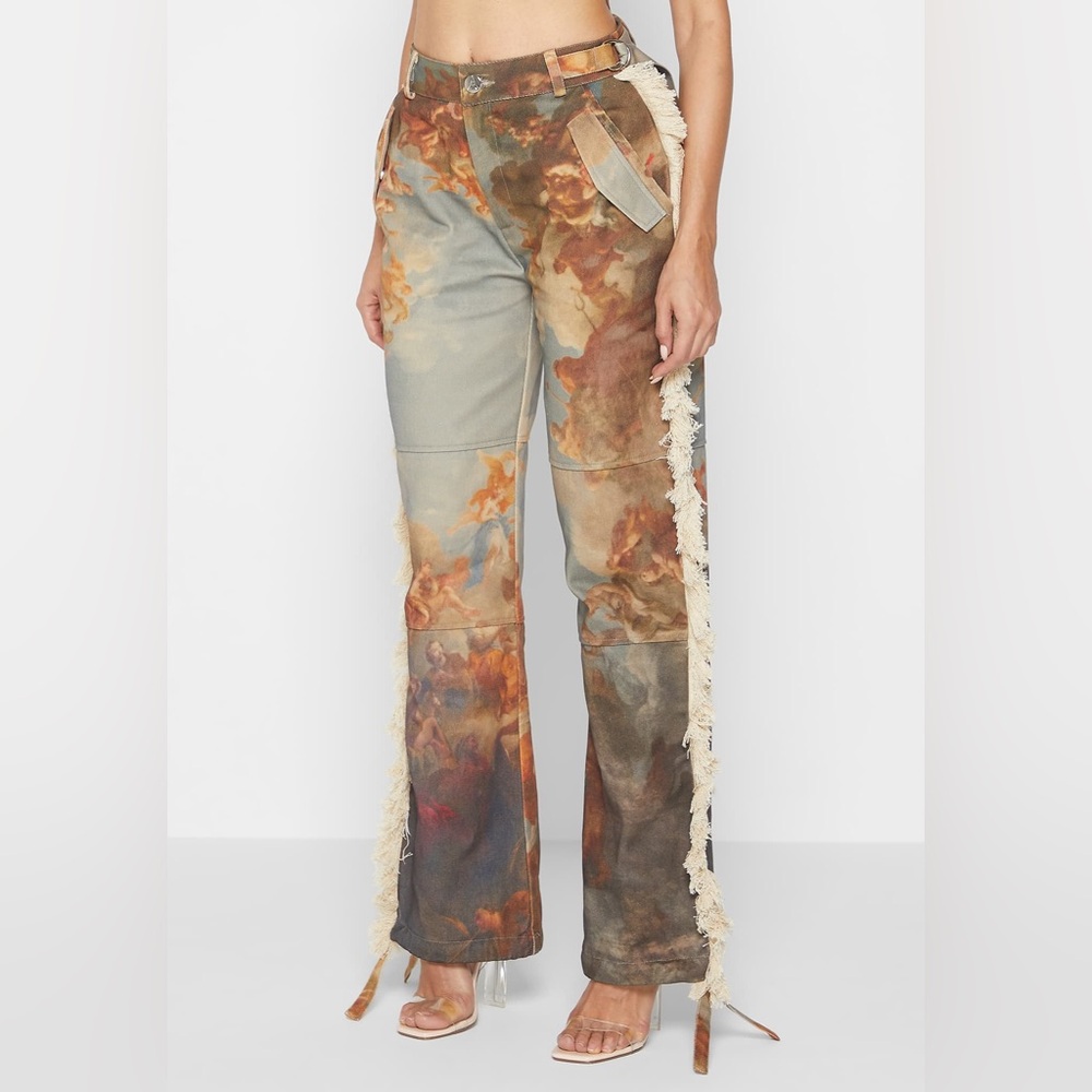 Manière De Voir Art Corset Top & Mid Rise Art Cargo Pants With Tassels Set - Picture 7 of 11
